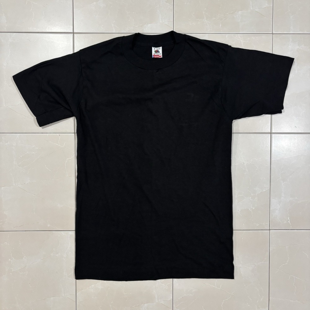 Vintage 90s Fruit Of The Loom Single Stitch T Shirt Black Blank Faded Thin Tee